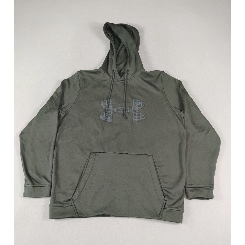 Under Armour ColdGear Hoodie‎ Mens Large Olive Green Loose Big Logo Sweatshirt